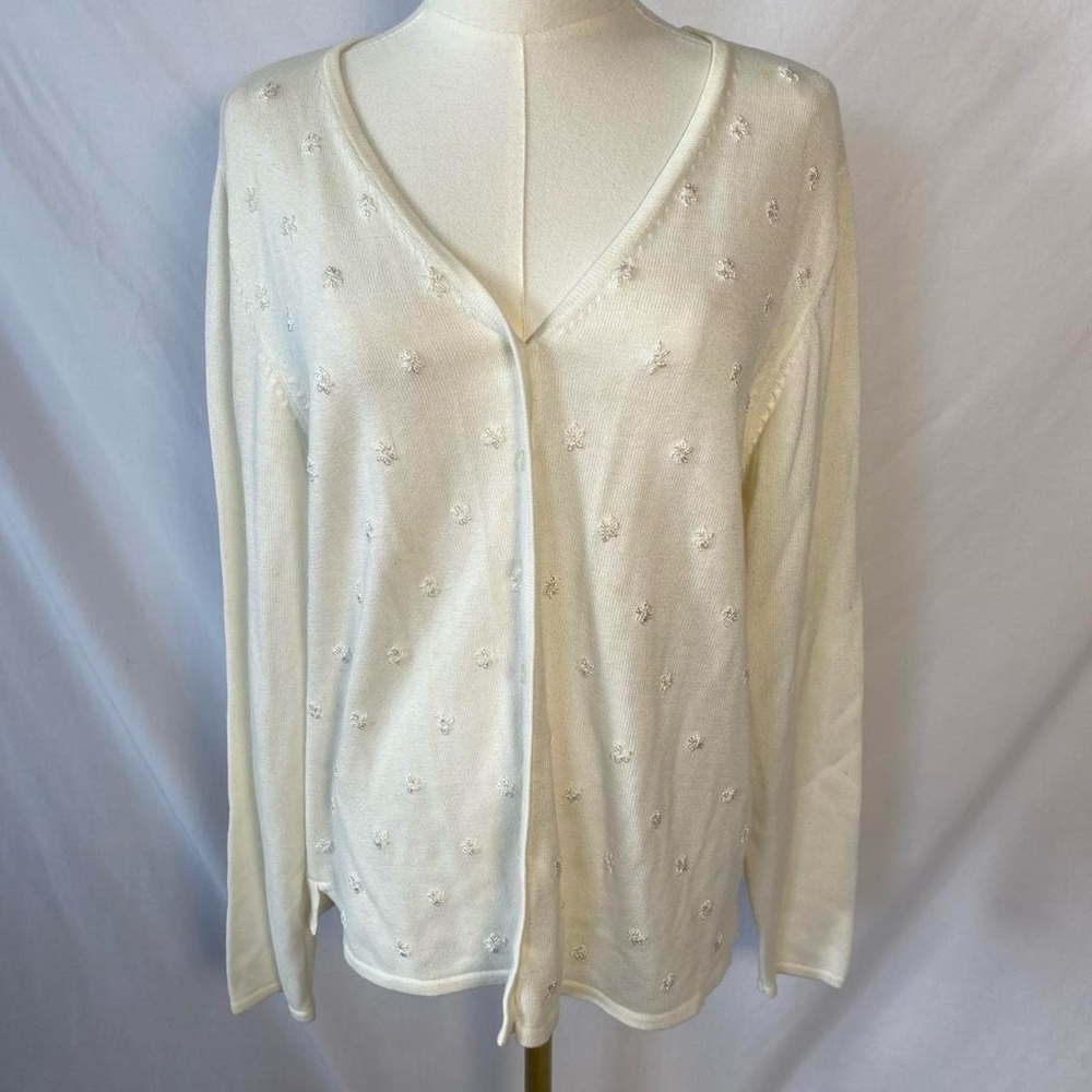 Crystal Kobe white long sleeve cardigan beaded flowers‎ small coquette VTG